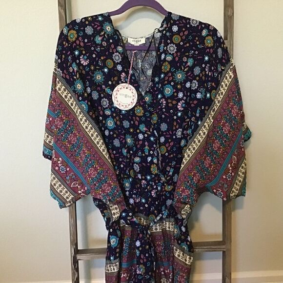 Umgee Mixed Print Surplice Waist tie Romper NWT - Picture 7 of 10